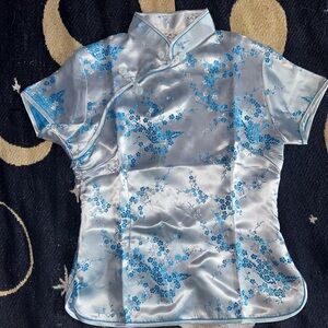Elegant Blue Floral Women's Blouse